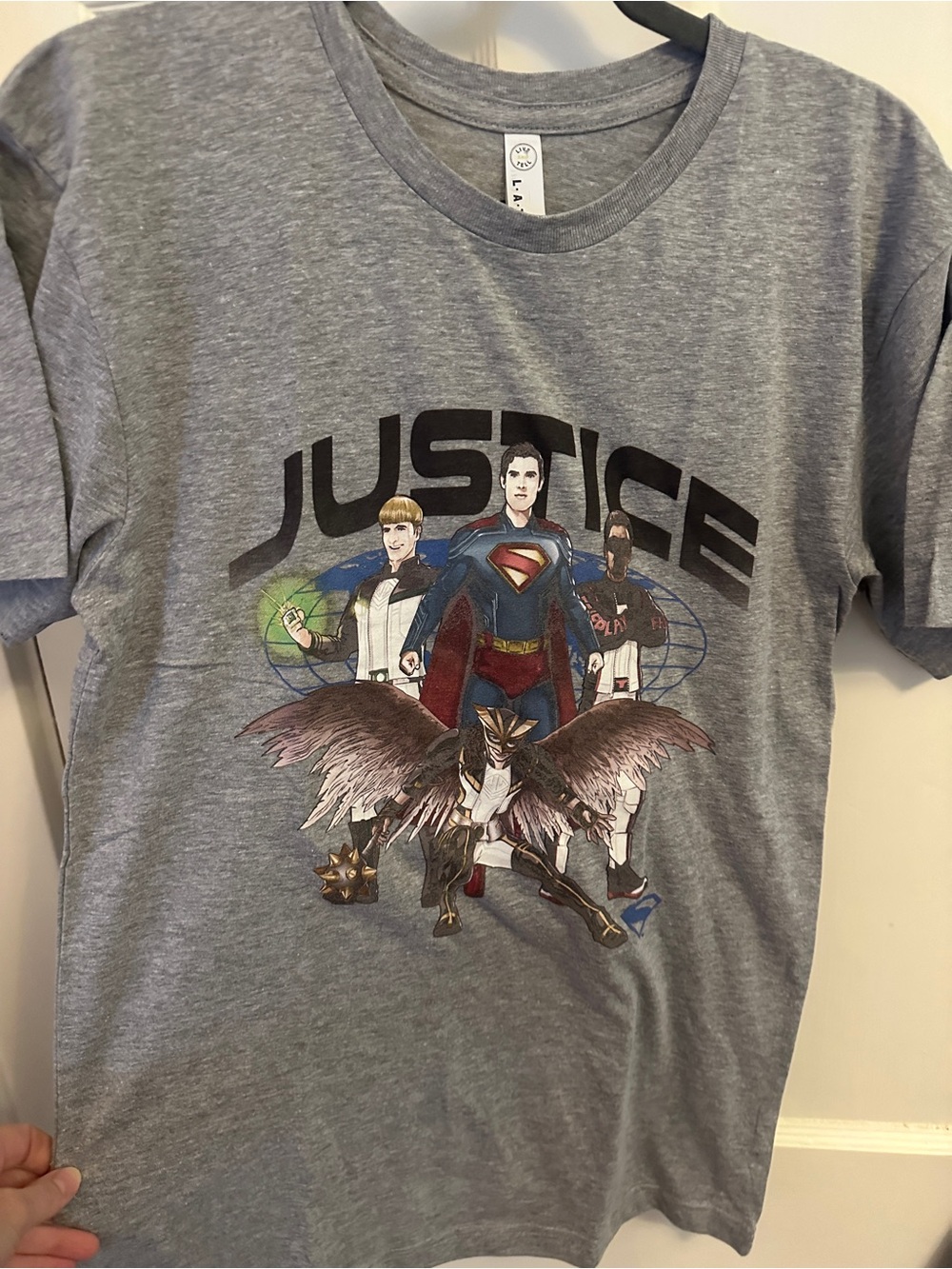 Justice Kids Short Sleeve Tee - Gray with Multicolor Graphic size small.